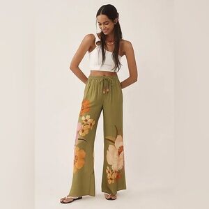 FARM Rio Olive Floral Wide-Leg Pants